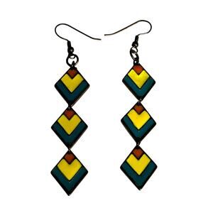 Vintage 70’s pierced earrings mod drop & dangle tassel colorful enamel finish